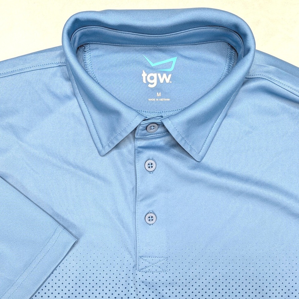 TGW Mens Blue Ombre Polka Dot Golf Polo Shirt Size Medium Short Sleeve Polyester